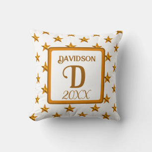 Star Monogram Initial Orange Gold Home Decor Throw Pillow