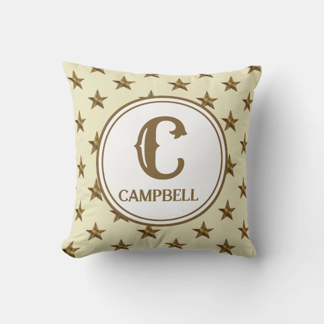 Star Monogram Initial Western Home Decor Throw Pillow (Front)