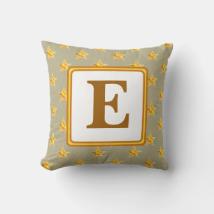 Star Monogram Initial Yellow Gold Home Decor Throw Pillow
