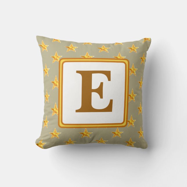 Star Monogram Initial Yellow Gold Home Decor Throw Pillow (Front)