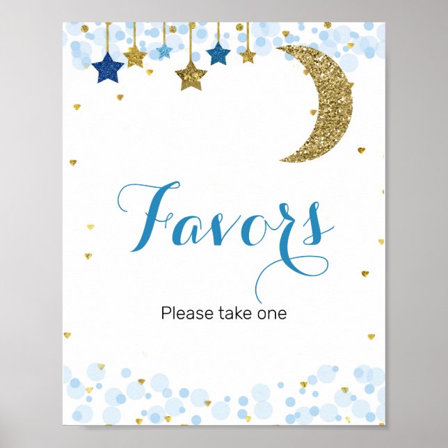 Star moon blue Watercolor Favor Sign (Front)