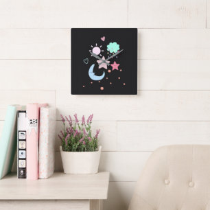 Star Moon cloud sun  heart cute  Square Wall Clock