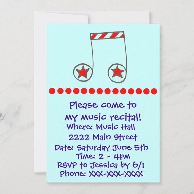 Star Musical Note Musique Considérant Invitation (Devant)