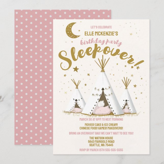 Star Night Boho Chic Teepee Sleepover Party  Invitation (Front/Back)