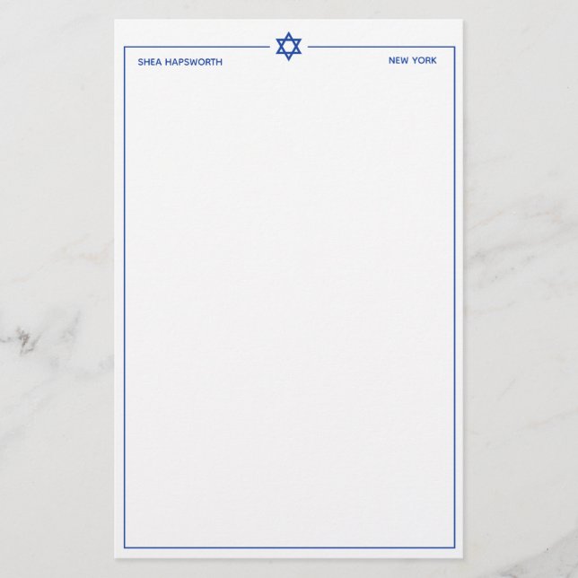 Star of David 5.5 x 8.5" Personalized Stationery (Front)