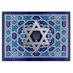 Star of David and Menorah Glass Cutting Board