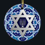 Star of David and Menorah Hanukkah Gift Ceramic Ornament<br><div class="desc">Happy Hanukkah | Happy Chanukah. Silver Foil Star of David and Menorah Design Hanukkah Gift Ornaments with personalized text and year. Matching cards and gifts  available in the Jewish Holidays / Hanukkah Category of our store.</div>