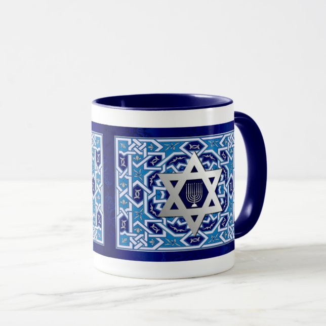 Star of David and Menorah Hanukkah Gift Mugs (Front Right)