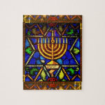 STAR OF DAVID AND MENORAH  JIGSAW PUZZLE<br><div class="desc">PHOTO of stained glass</div>