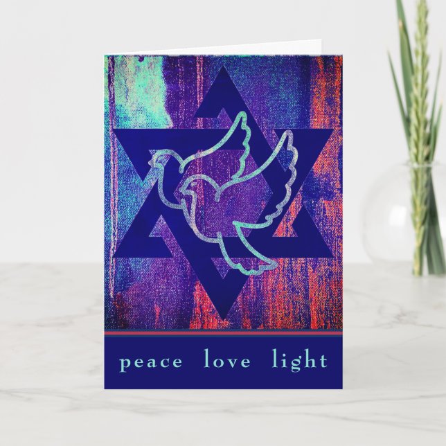 Star of David and Peace Doves Happy Hanukkah Card (Front)