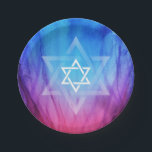 Star of David Bar Bat Mitzvah | Blue Red Flames Paper Plate<br><div class="desc">Have a "Fire and Ice" theme Bar Mitzvah or Bat Mitzvah celebration and looking for festive decorations? These custom blue and red fire flames party plates can be personalized! The unique watercolor design features a white Jewish Star of David overlaid on a larger star for a modern and interesting look....</div>