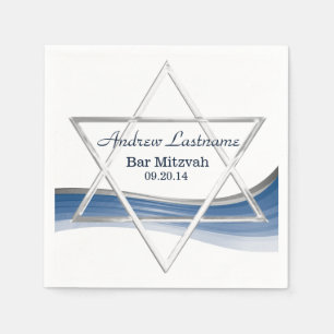Star of David Bar Mitzvah Blue and Silver Napkin