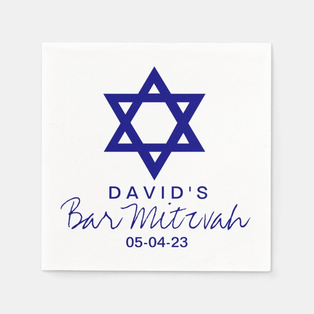 Star of David Bar Mitzvah Custom Paper Napkin (Front)