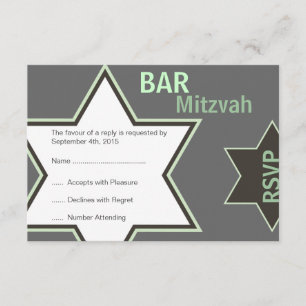 Star of David Bar Mitzvah Green & Grey RSVP Card