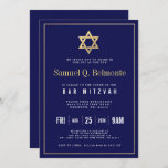 Star of David Bar Mitzvah Navy Invite w Address<br><div class="desc">A  dark navy colour bar mitzvah invitation featuring a faux gold border(non gold foil) and star of David towards the top. w/ Address</div>