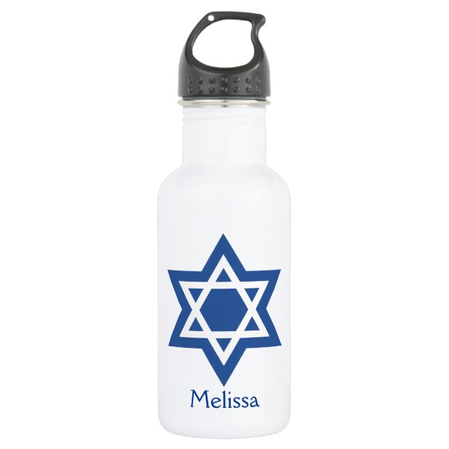 Star of David Blue and White 532 Ml Water Bottle (Front)