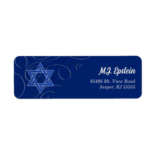 Star of David Blue Swirl with Name Address (Front)