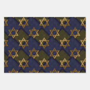 Star of David Blue Wrapping Paper Sheet