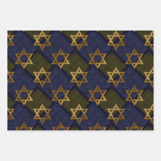 Star of David Blue Wrapping Paper Sheet (Front)