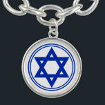 Star of David Bracelet<br><div class="desc">Round sterling silver-plated charm with an image of a royal blue Star of David and royal blue double border on white. Sterling silver-plated chain. See matching square button, round button, large round premium metal keychain, round necklace and wrist watch. See the entire Hanukkah Charm collection under the ACCESSORIES category in...</div>