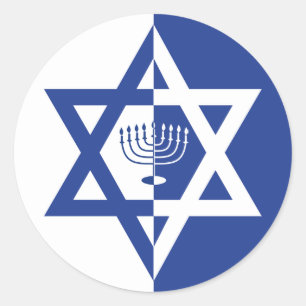 Star of David & chanukiah Hanukkah holiday blue Classic Round Sticker