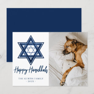 Star of David Classic Blue Modern Hanukkah Photo Holiday Card