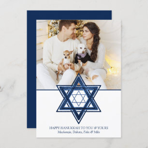 Star of David Classic Blue Modern Hanukkah Photo Holiday Card