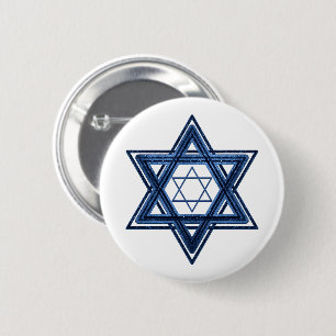Star of David   Classic Blue Modern Happy Hanukkah 2 Inch Round Button