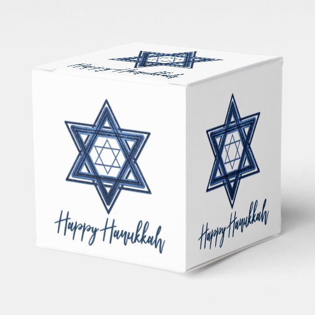 Star of David | Classic Blue Modern Happy Hanukkah Favor Box (Front Side)
