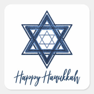Star of David   Classic Blue Modern Happy Hanukkah Square Sticker