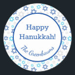 Star of David Classic Round Sticker<br><div class="desc">These fabulous gift tags would look great on all your Hanukkah gifts.  They are so modern yet classic with their blue,  turquoise and silver Stars of David in all different sizes.  And,  they are customizable with your family name.</div>