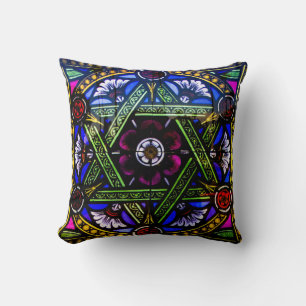 Star of David Colourful Stained Glass Window Throw Pillow