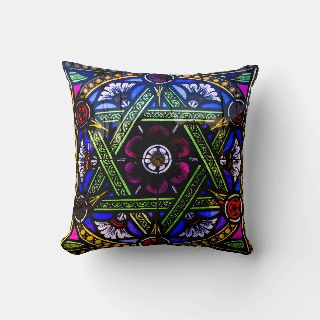 Star of David Colourful Stained Glass Window Throw Pillow (Front)