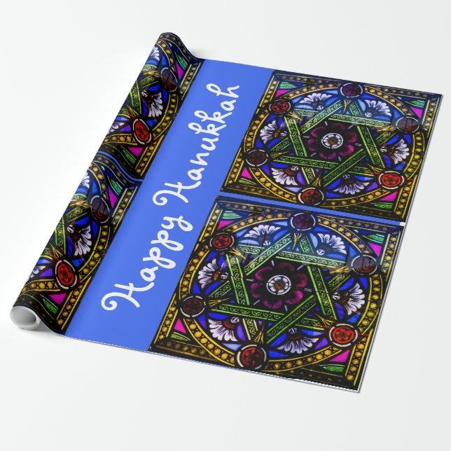 Star of David Colourful Stained Glass Window Wrapping Paper (Unrolled)