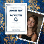 Star of David Custom Photo B'nai Bat Bar Mitzvah Invitation<br><div class="desc">Perfect card to announce a bar mitzvah, bat mitzvah or other Jewish celebration! Hand made art for you! FULLY CUSTOMIZABLE! Click on “Personalize” above to edit the text and add your own photo to the back side. Click "edit using design tool" to adjust the fonts, colours and placements and to...</div>