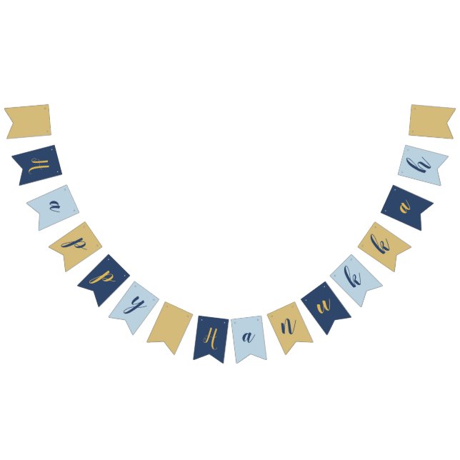 Star of David | Cute Blue and Gold Happy Hanukkah Bunting Flags (All)