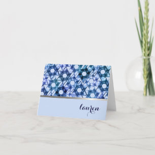 Star of David Damask Blue Tones Note Card