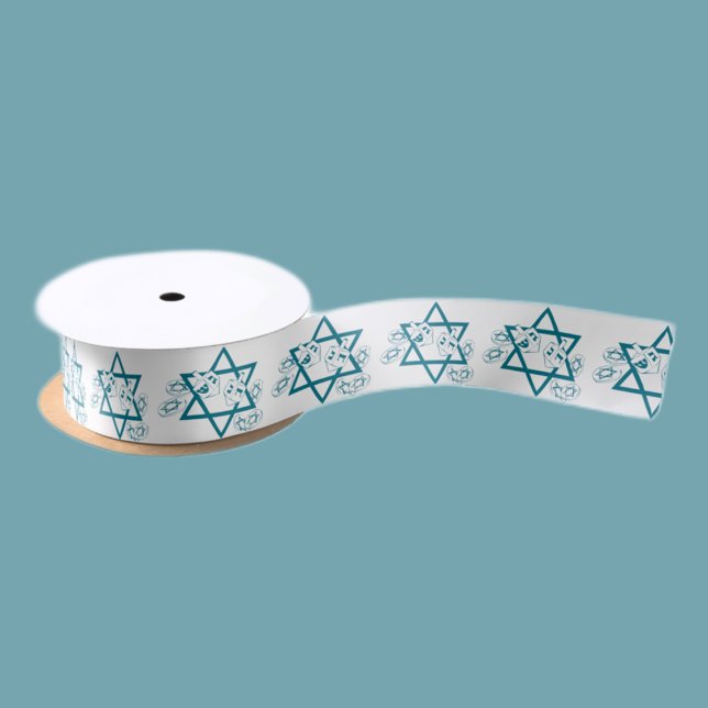 Star of David, dreidels and gelt for Hanukkah Satin Ribbon (Creator Uploaded)
