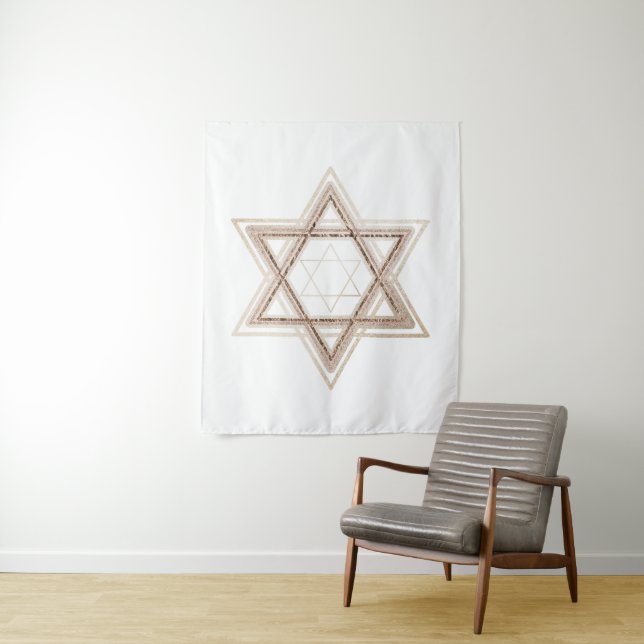 Star of David | Elegant Gold and White Modern Tapestry (In Situ)