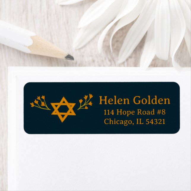 Star of David Floral Jewish Return Address (Insitu)