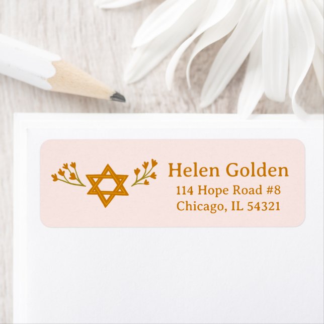 Star of David Floral Jewish Return Address (Insitu)