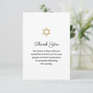 Star of David Funeral Religious Floral Thank You Card