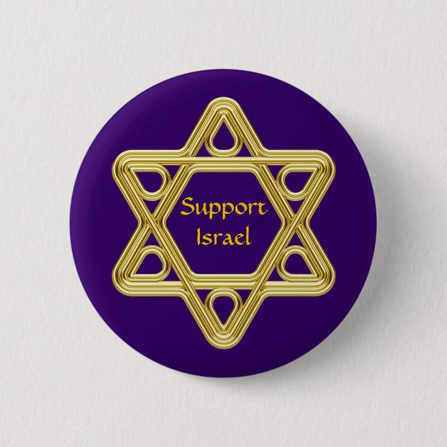 Star of David Gold 2 Inch Round Button (Front)