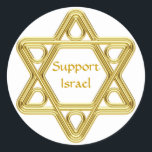 Star of David Gold Classic Round Sticker<br><div class="desc">Show your pride in your Jewish heritage and your support of Israel with this stylized Star of David gold design. This design is fully customizable add your own background colour and change the text.</div>