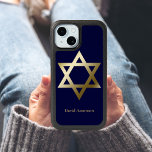 Star of David Gold Navy Blue iPhone 15 Case<br><div class="desc">Gold Star of David on navy blue background.</div>