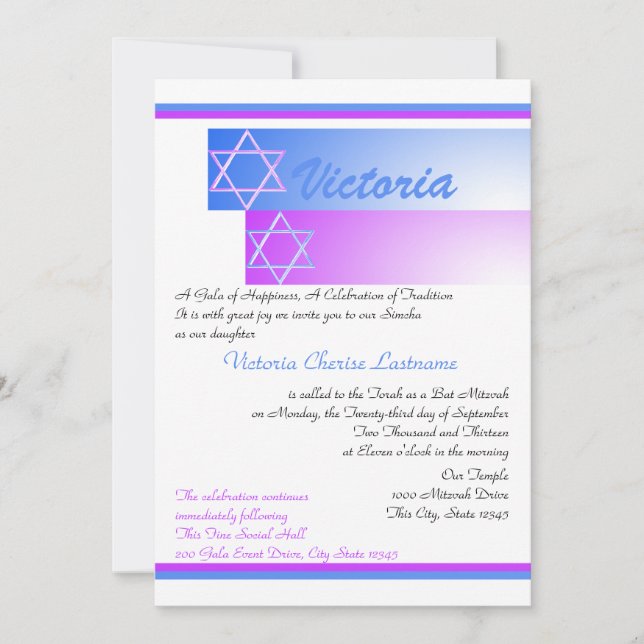 Star of David Gradient Blue Purple Mitzvah Invitation (Front)