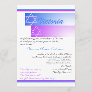 Star of David Gradient Blue Purple Mitzvah Invitation