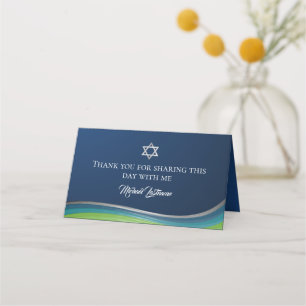 Star of David Green and Blue Gradient Bar Mitzvah Place Card
