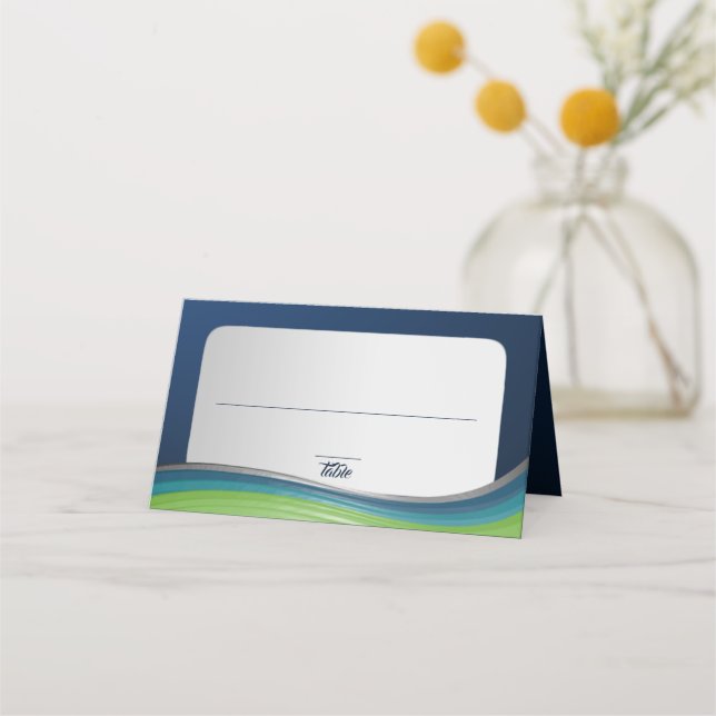 Star of David Green and Blue Gradient Bar Mitzvah Place Card (Front)