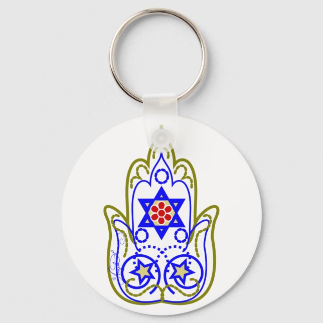 Star Of David Hamsa Hand Of Miriam Keychain (Front)